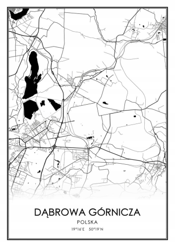 Mapa czarno biała plakat Dąbrowa Górnicza