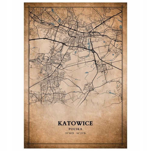 Plakat Mapa miasta vintage Katowice
