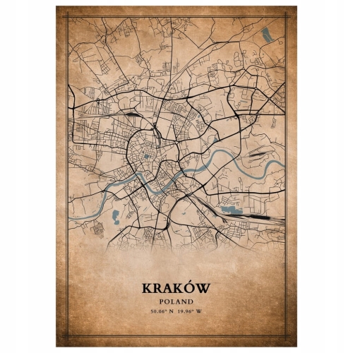 Plakat Mapa miasta vintage Kraków