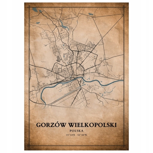 Plakat Mapa miasta vintage Gorzów Wielkop. 