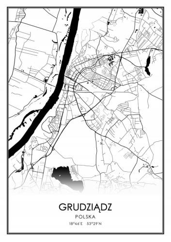 Mapa czarno biała plakat Grudziądz