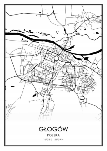 Mapa czarno biała plakat Głogów