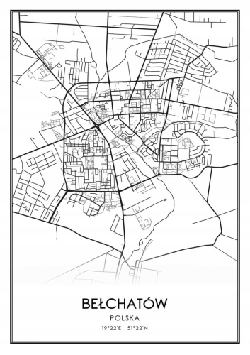 Mapa czarno biała plakat Bełchatów