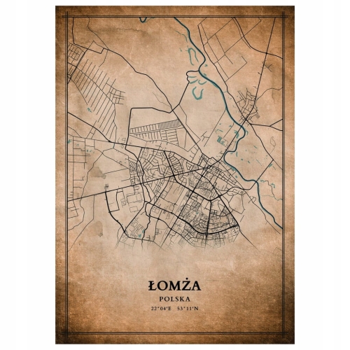 Plakat Mapa miasta vintage Łomża