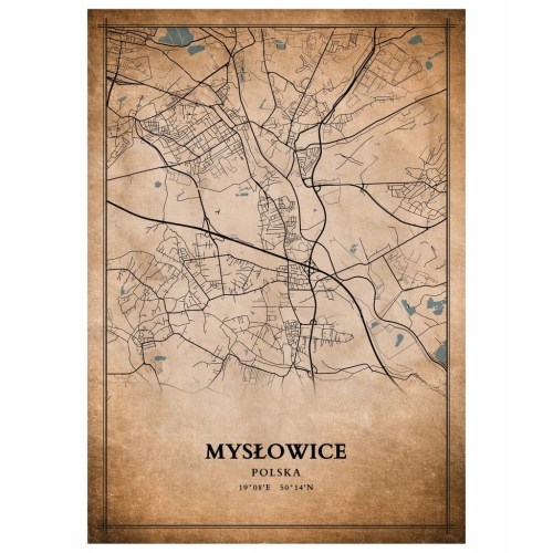 Plakat Mapa miasta vintage Mysłowice