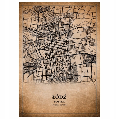 Plakat Mapa miasta vintage Łódź