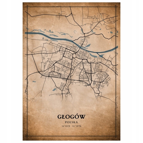 Plakat Mapa miasta vintage Głogów