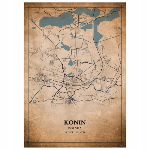 Plakat Mapa miasta vintage Konin