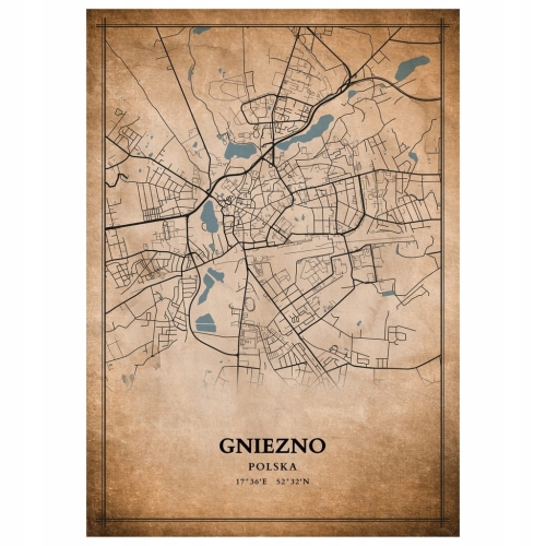 Plakat Mapa miasta vintage Gniezno