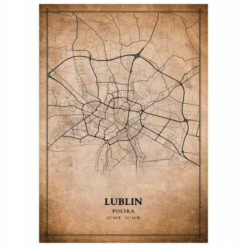 Plakat Mapa miasta vintage Lublin