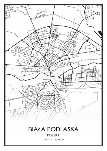 Mapa czarno biała plakat Biała Podlaska