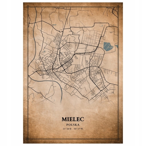 Plakat Mapa miasta vintage Mielec
