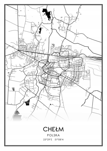 Mapa czarno biała plakat Chełm