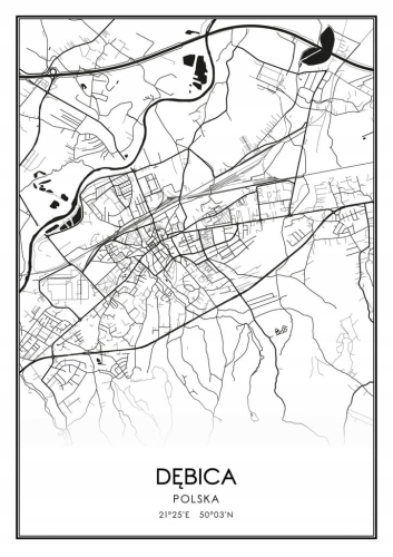 Mapa czarno biała plakat Dębica