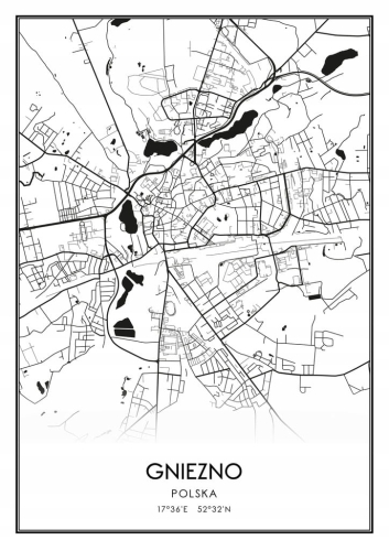 Mapa czarno biała plakat Gniezno