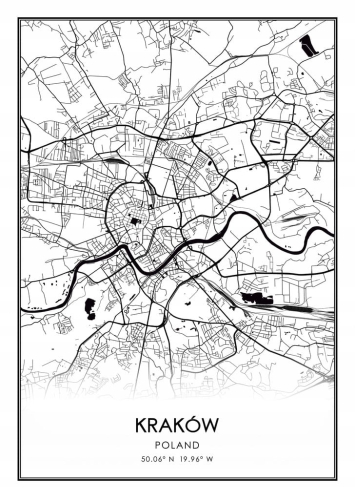 Mapa czarno biała plakat Kraków