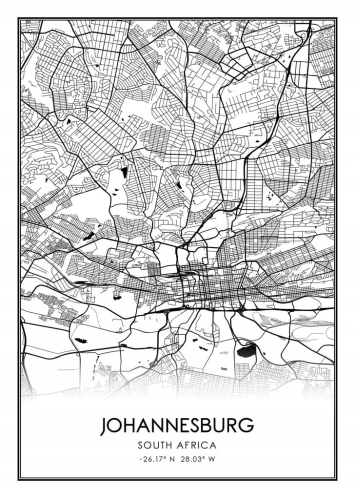 Mapa czarno biała plakat Johannesburg