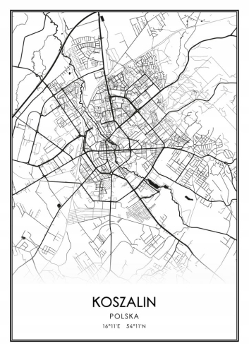 Mapa czarno biała plakat Koszalin