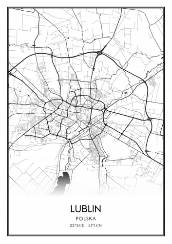 Mapa czarno biała plakat Lublin