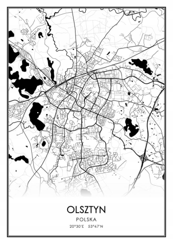 Mapa czarno biała plakat Olsztyn