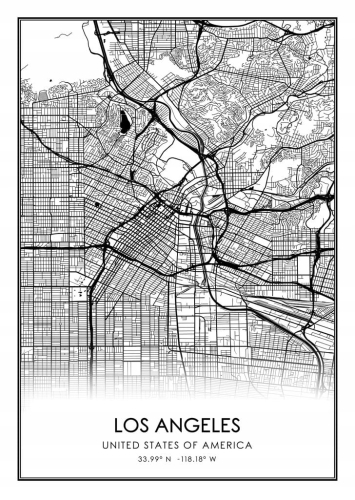 Mapa czarno biała plakat Los Angeles