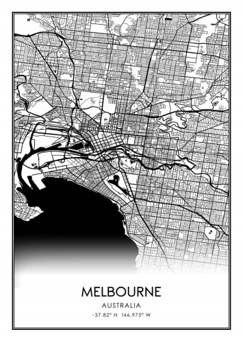 Mapa czarno biała plakat Melbourne