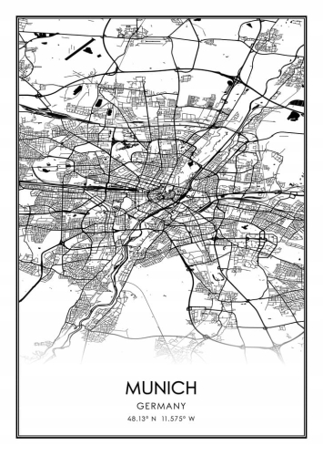 Mapa czarno biała plakat Munich Monachium