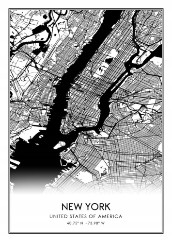 Mapa czarno biała plakat New York