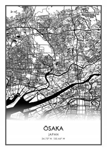 Mapa czarno biała plakat Osaka