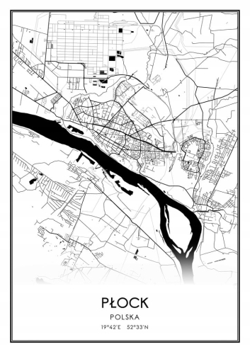 Mapa czarno biała plakat Płock