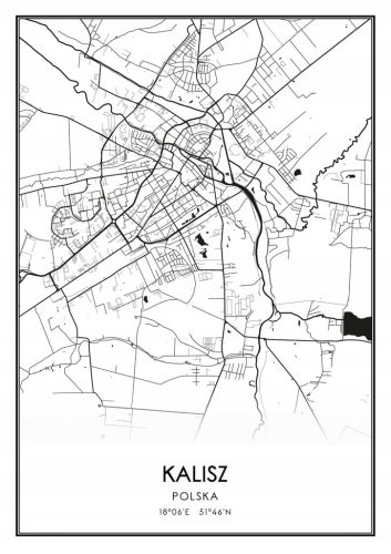 Mapa czarno biała plakat Kalisz