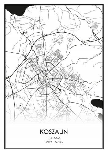 Mapa czarno biała plakat Koszalin