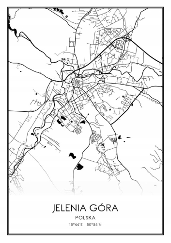Mapa czarno biała plakat Jelenia Góra