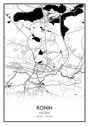 Mapa czarno biała plakat Konin