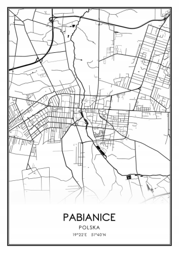 Mapa czarno biała plakat Pabianice