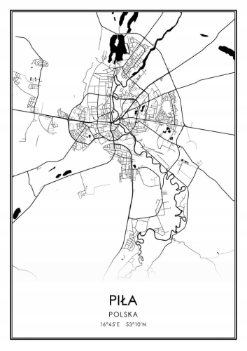 Mapa czarno biała plakat Piła