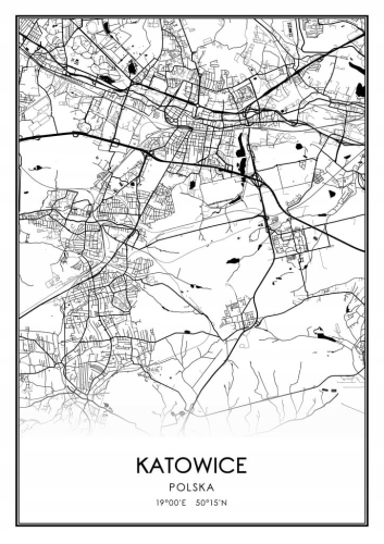 Mapa czarno biała plakat Katowice