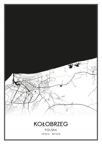Mapa czarno biała plakat Kołobrzeg