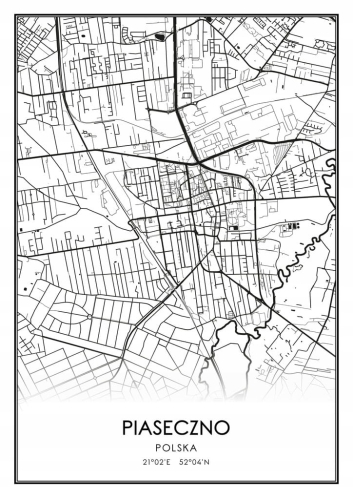 Mapa czarno biała plakat Piaseczno