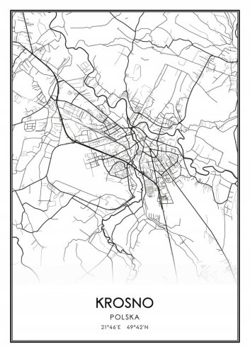Mapa czarno biała plakat Krosno