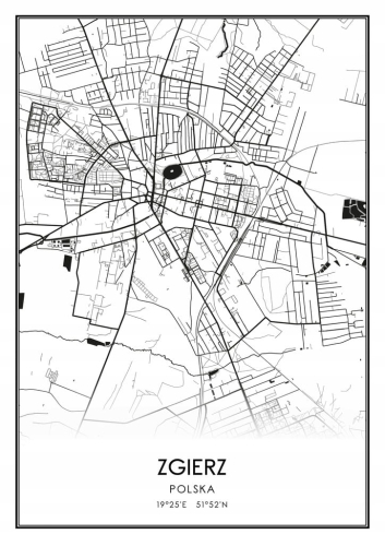 Mapa czarno biała plakat Zgierz