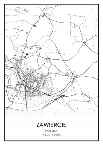 Mapa czarno biała plakat Zawiercie