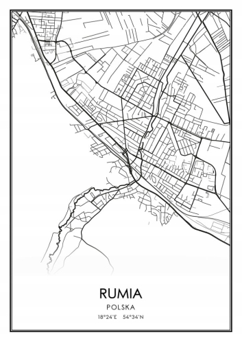 Mapa czarno biała, plakat Rumia