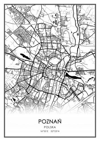 Mapa czarno biała plakat Poznań