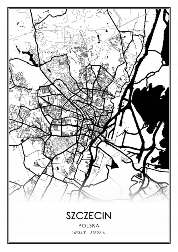 Mapa czarno biała plakat Szczecin