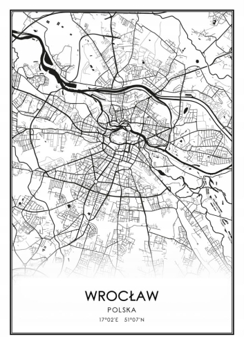 Mapa czarno biała plakat Wrocław