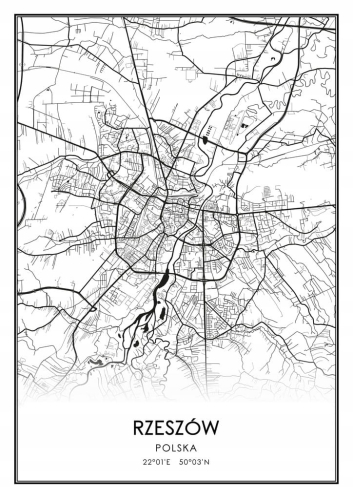 Mapa czarno biała plakat Rzeszów