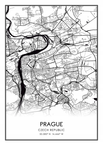 Mapa czarno biała plakat Prague Praga