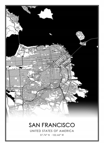 Mapa czarno biała plakat San Francisco