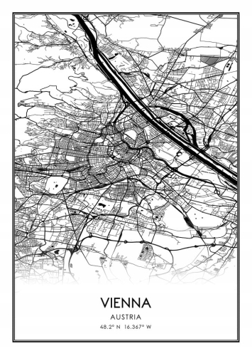 Mapa czarno biała plakat Vienna Wiedeń